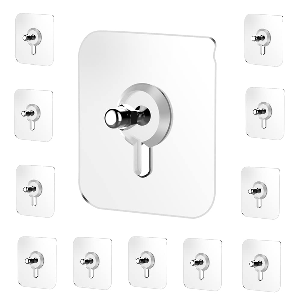 Stainless Steel, PVC, ABS Nail Free Seamless Adhesive Non-Trace No Drilling Installation Hanging, Waterproof Screws Wall Hook (Transparent) - 10 Pack