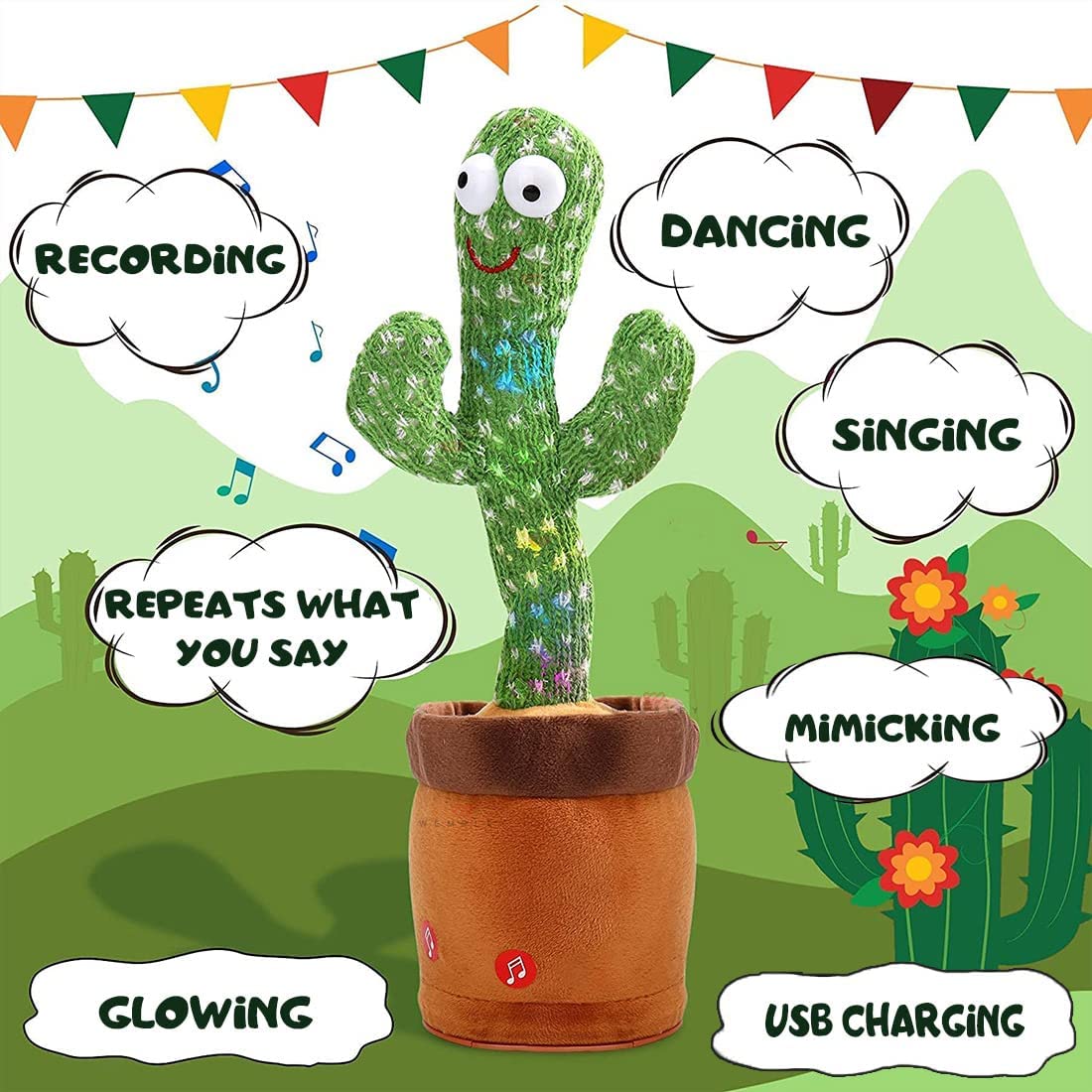 Toys Dancing Cactus Talking Toy For Baby Children Plush Toy Speaking Cactus Toys For Kids 1 2 3+ Year Old Boy Girl Voice Recording Repeats Funny Gift Interactive Electronic Toys - Green