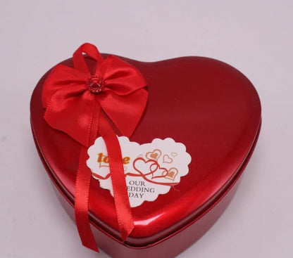 Heart Shaped Gift Box with Teddy Bear and Flowers, Metal, Birthday or Anniversary Present
