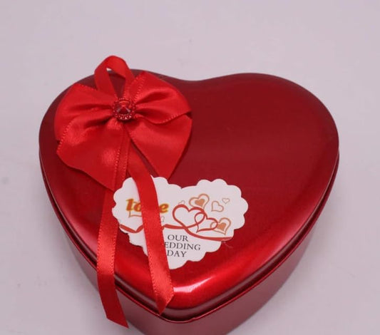 Heart Shaped Gift Box with Teddy Bear and Flowers, Metal, Birthday or Anniversary Present
